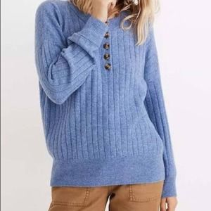 MADEWELL Heather Sky Bowden Henley Sweater Alpaca Merino Wool Blend Button Up